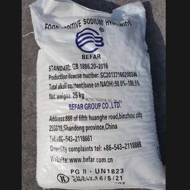 25KG/Bag ασφαλές υδροξείδιο νατρίου τροφίμων για το καθαρά σιτάρι και το έλαιο μπουκαλιών κρασιού